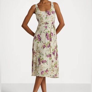 Lauren Ralph Lauren Crepe Floral Print Scoop Neck Sleeveless Midi Dress